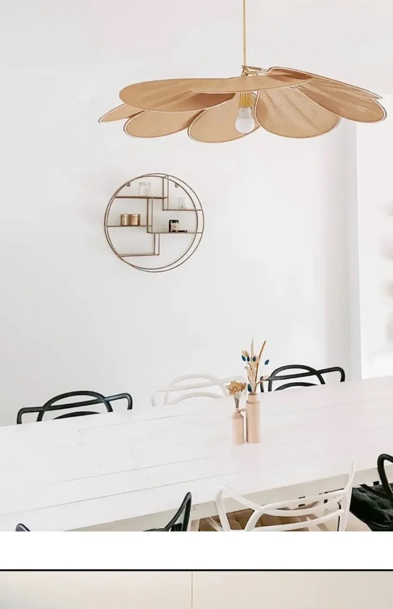 Japandi Bladformet Taklampe – Håndlaget Stoffdesign
