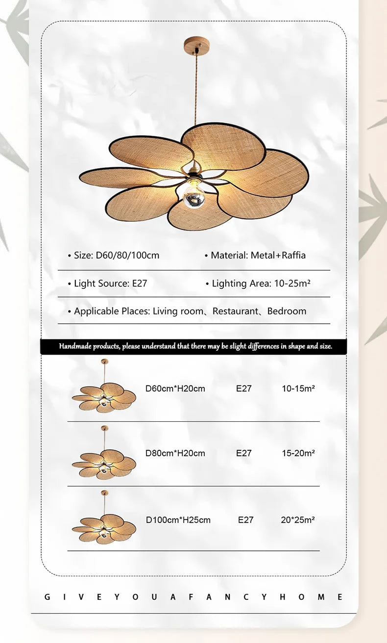 Blomsterformet Taklampe i Naturmateriale – Bohem & Skandinavisk Stil